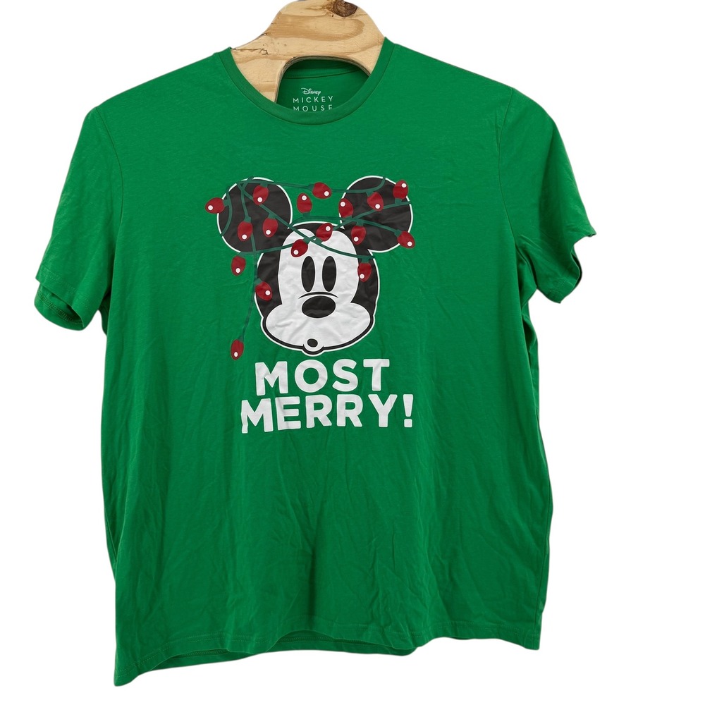 Disney Mickey Mouse Most‎ Merry Christmas Graphic T Shirt Men's XXL Green